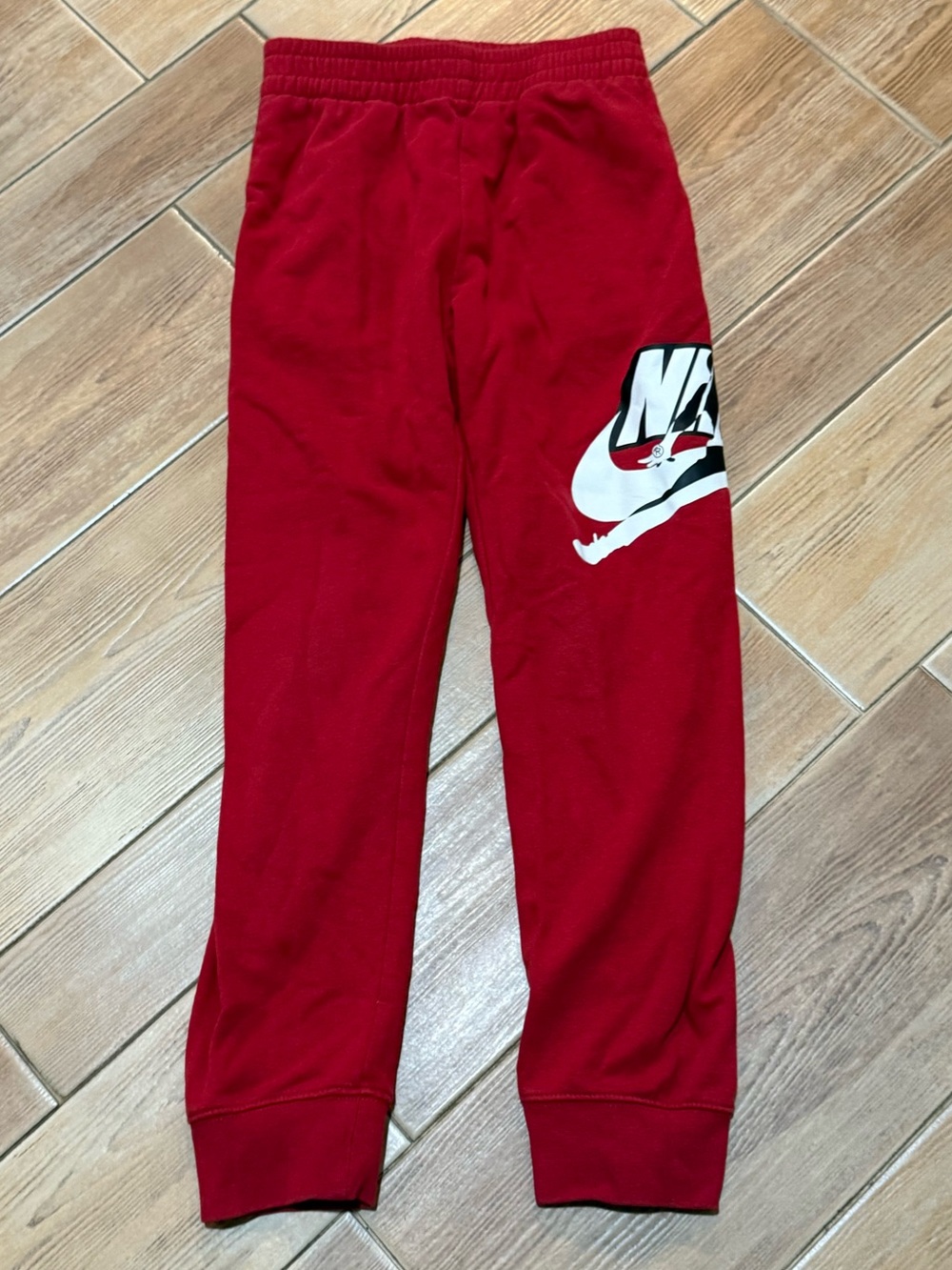 Nike Air Jordan Red Jogger Sweatpants with White Swoosh Logo